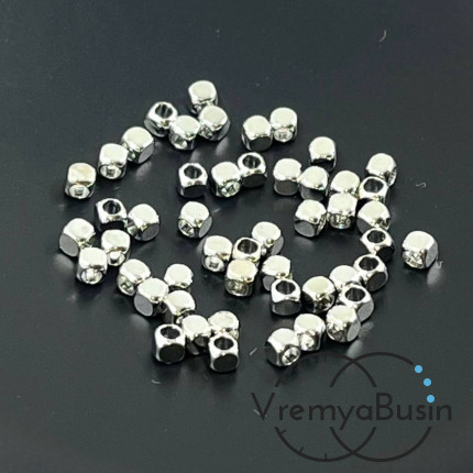 Бусины разделители, округлые кубики 2.5 мм, латунь с родиевым покрытием (10 шт.)