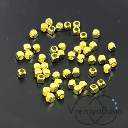 Бусины разделители, округлые кубики 2.5 мм, латунь с позолотой (10 шт.)