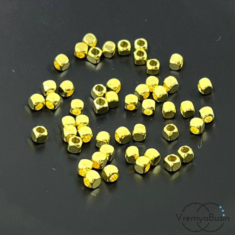 Бусины разделители, округлые кубики 2.5 мм, латунь с позолотой (10 шт.)