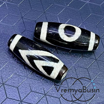 Бусина Дзи из агата "Небо и горы", 30х10 мм (1 шт.)