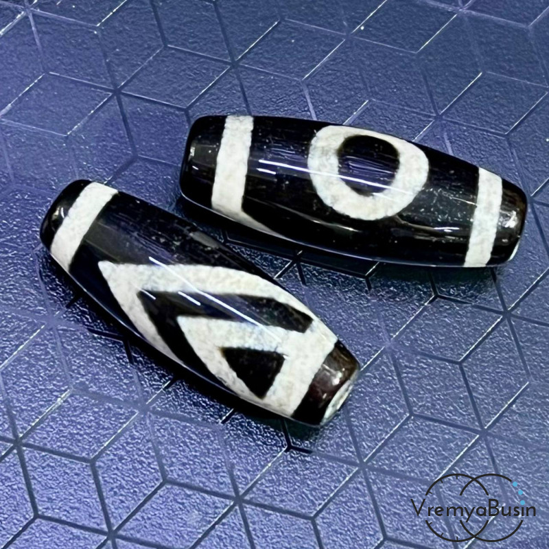 Бусина Дзи из агата "Небо и горы", 30х10 мм (1 шт.)