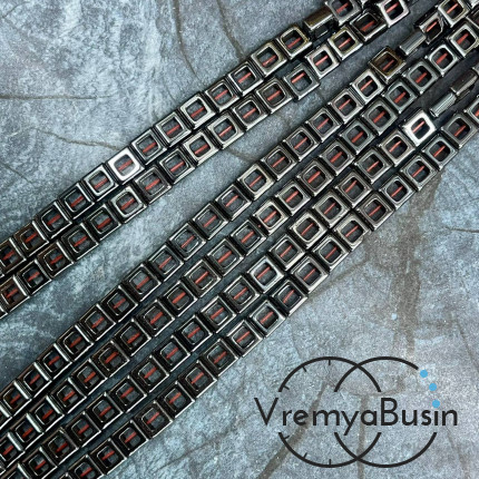 Гематит квадрат, внеш.д. 6 мм / внутр.д. 3 мм, цв. черный (1/2 нити, ок. 28  шт.)