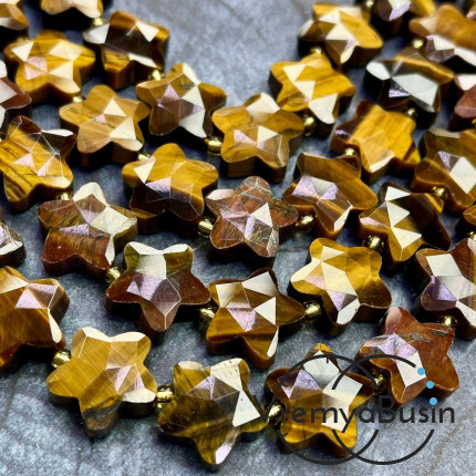 Тигровый глаз, бусины граненые звезды ок. 14х6 мм (1/2 нити, ок. 13 шт.)