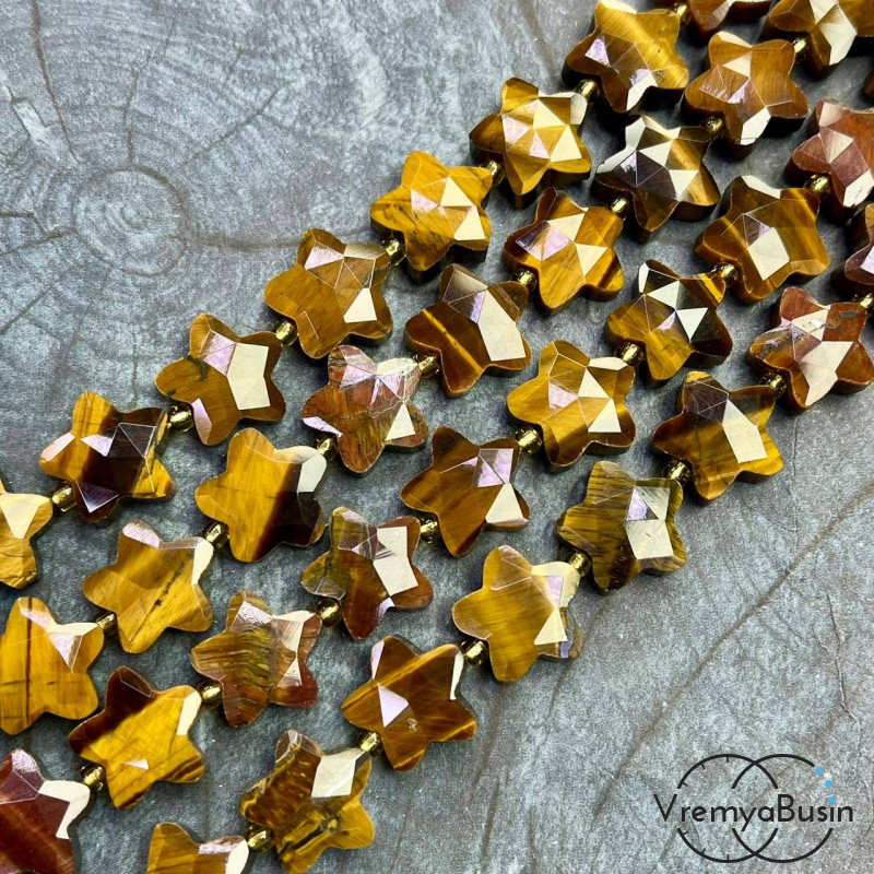 Тигровый глаз, бусины граненые звезды ок. 14х6 мм (1/2 нити, ок. 13 шт.)