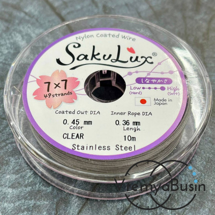 Японский стальной тросик Flexy49 в нейлоновой оплетке,   0.45 мм, цв. CLEAR  (катушка 10 м.)