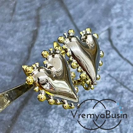 Швензы с английским замком "Сердце",   20х18      мм, латунь с покрытием биколор (1 пара)