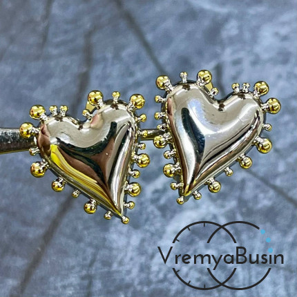 Швензы с английским замком "Сердце",   20х18      мм, латунь с покрытием биколор (1 пара)