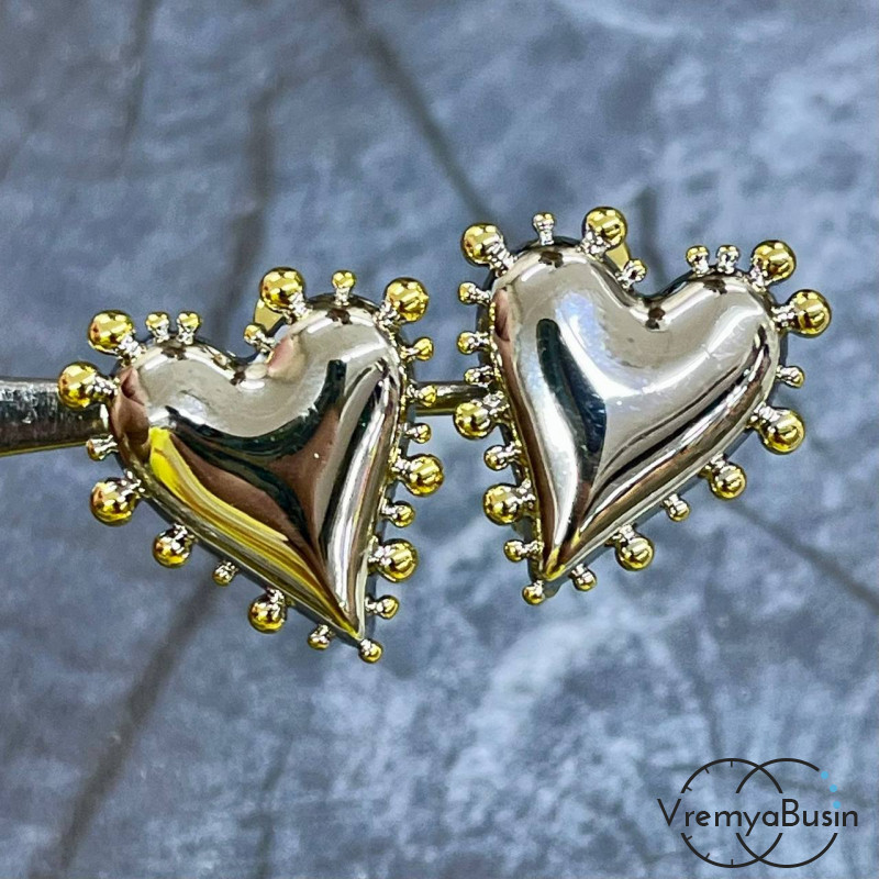 Швензы с английским замком "Сердце",   20х18      мм, латунь с покрытием биколор (1 пара)