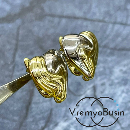 Швензы с английским замком "Сердце",   17х18      мм, латунь с покрытием биколор (1 пара)