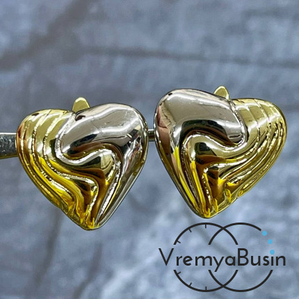 Швензы с английским замком "Сердце",   17х18      мм, латунь с покрытием биколор (1 пара)