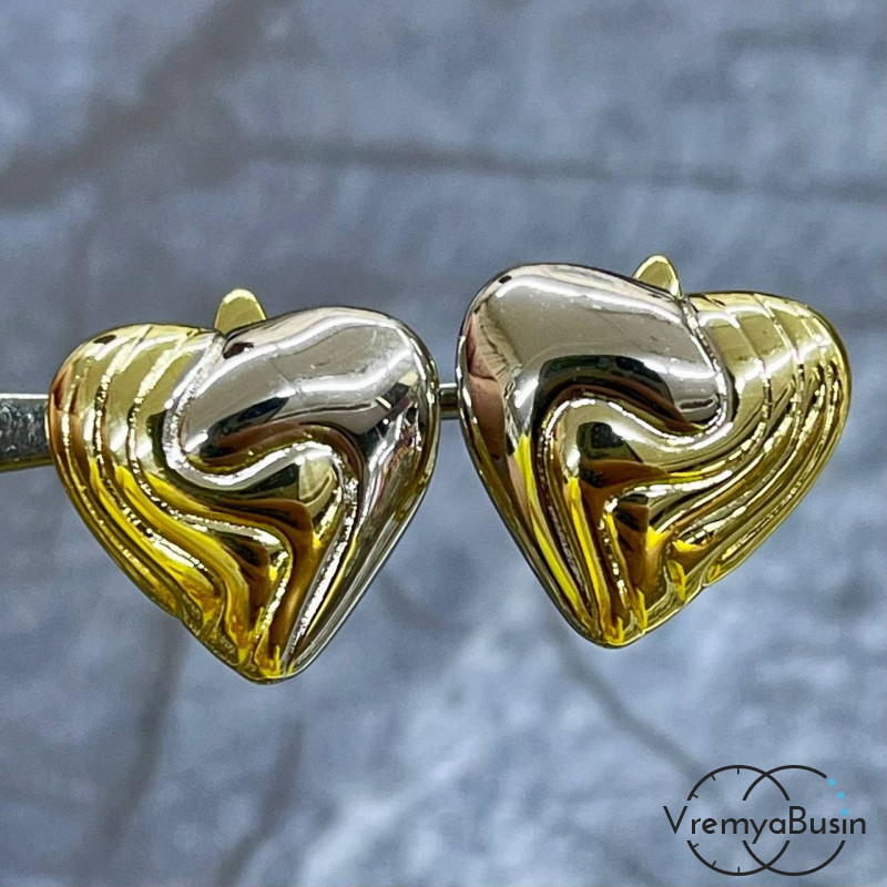 Швензы с английским замком "Сердце",   17х18      мм, латунь с покрытием биколор (1 пара)