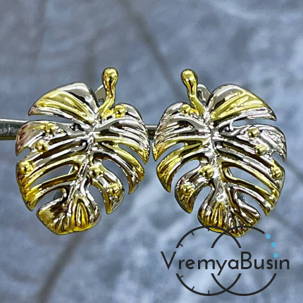 Швензы с английским замком "Лист",   20х15      мм, латунь с покрытием биколор (1 пара)