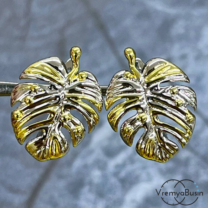 Швензы с английским замком "Лист",   20х15      мм, латунь с покрытием биколор (1 пара)