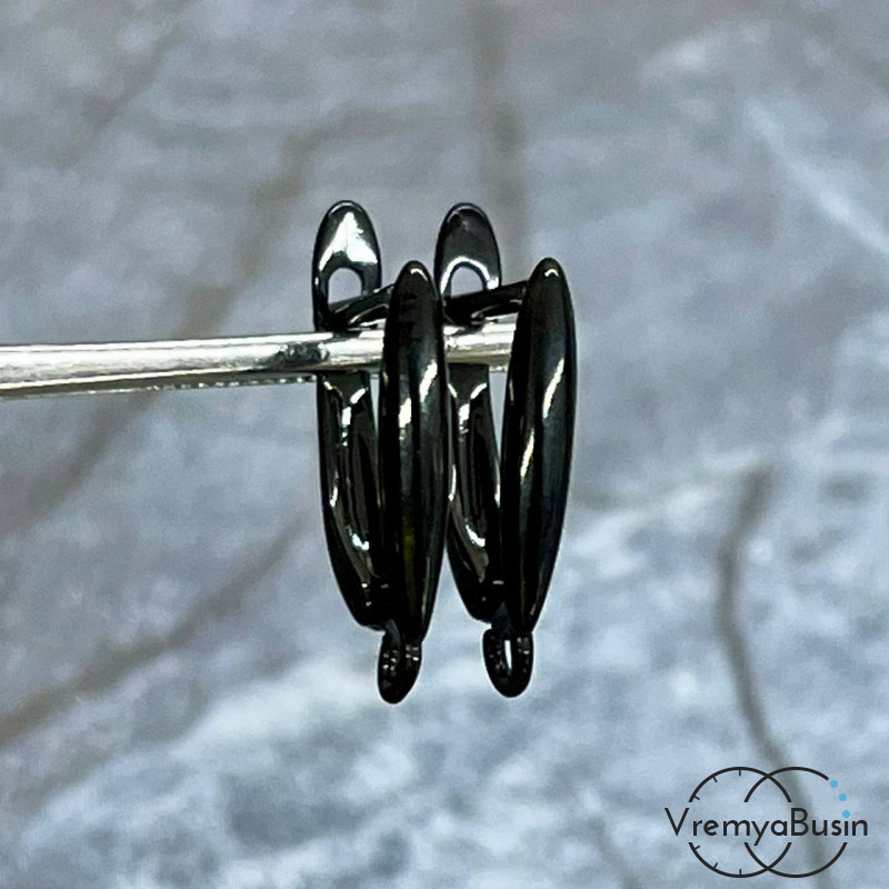 Швензы с английским замком, 15х3 мм, латунь с черным родиевым покрытием (1 шт.) 