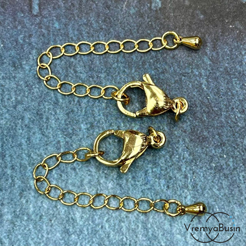 Карабин с цепочкой, латунь с позолотой 8х14 мм (1 шт.)