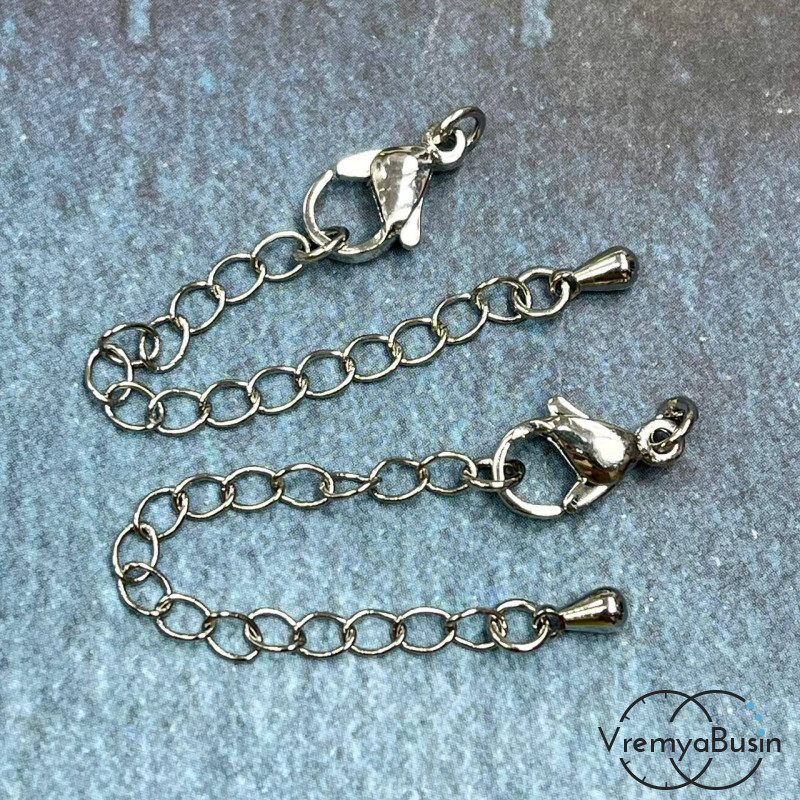 Карабин с цепочкой, латунь с родиевым покрытием 7х12 мм (1 шт.)