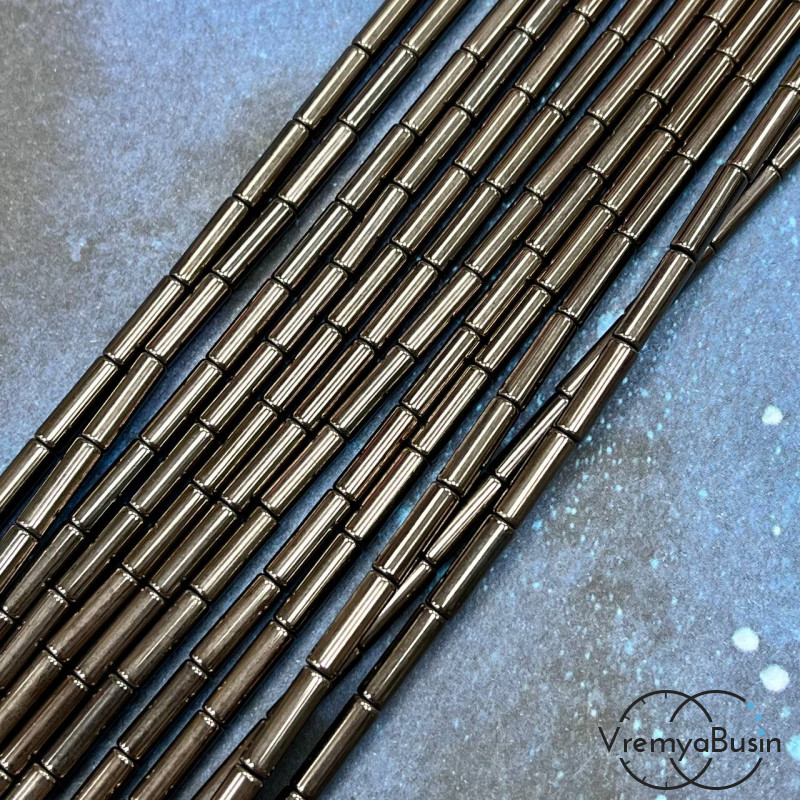 Гематит, трубочка гладкая ок. 4х14 мм, цв.  коричневый (нить, ок. 28 шт.)