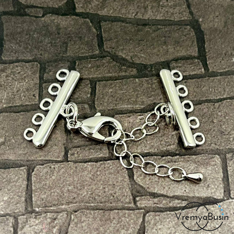 Карабин с коннекторами на 5 нитей, 6х25 мм, цв. никель (1 шт.)