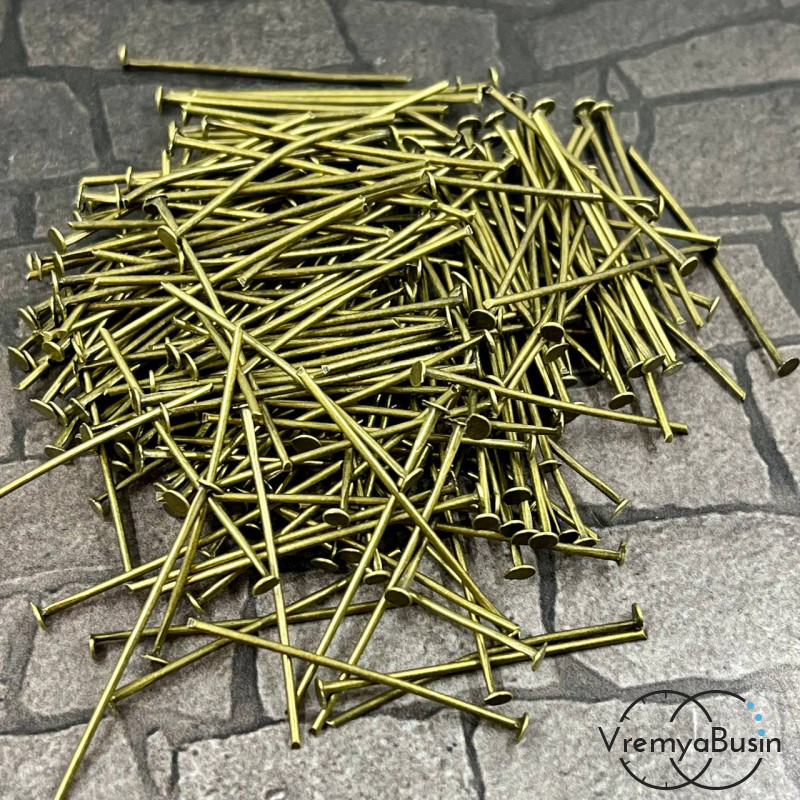 Пины с гвоздиком, 30 мм, цв. бронза (упак. ок. 100 шт.)