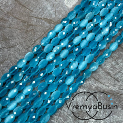 Кошачий глаз имит., бусины граненые рис, 7х10 мм (нить, ок. 38 шт.)