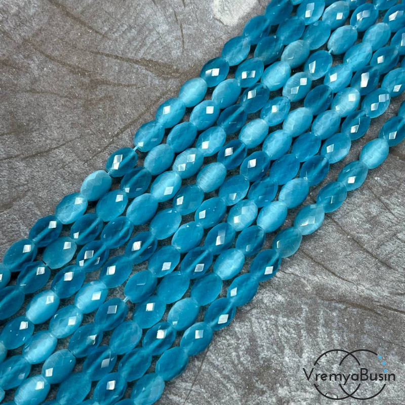 Кошачий глаз имит., бусины граненые рис, 7х10 мм (нить, ок. 38 шт.)