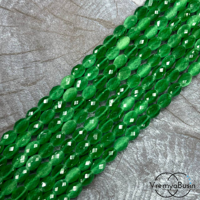 Кошачий глаз имит., бусины граненые рис, 7х10 мм (нить, ок. 38 шт.)