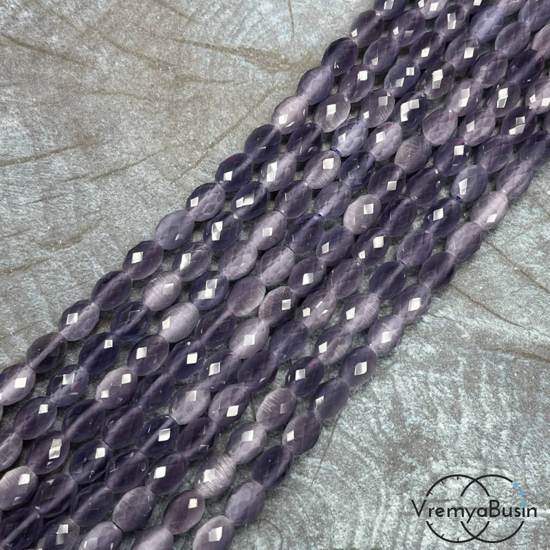 Кошачий глаз имит., бусины граненые рис, 7х10 мм (нить, ок. 38 шт.)