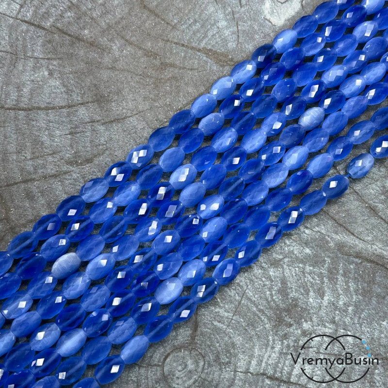 Кошачий глаз имит., бусины граненые рис, 7х10 мм (нить, ок. 38 шт.)