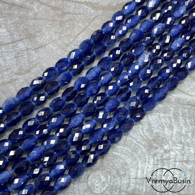 Кошачий глаз имит., бусины граненые рис, 7х10 мм (нить, ок. 38 шт.)