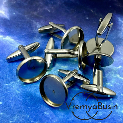 Основа под запонки с площадкой 14 мм, нержавеющая сталь (1 пара)