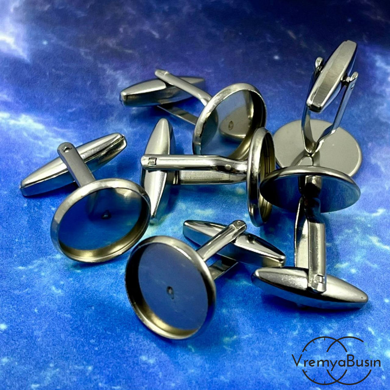 Основа под запонки с площадкой 14 мм, нержавеющая сталь (1 пара)