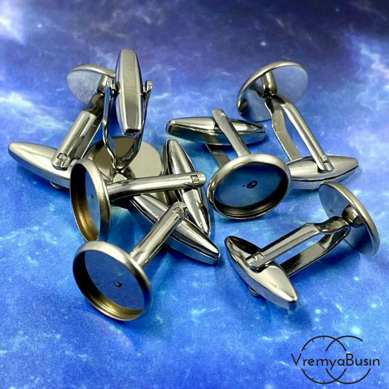 Основа под запонки с площадкой 12 мм, нержавеющая сталь (1 пара)