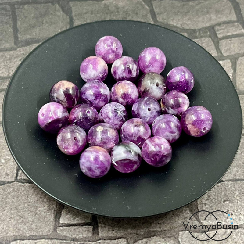 Лепидолит сливовый натур.,  бусины гладкие шарики ок. 8.5 мм (1 шт.)