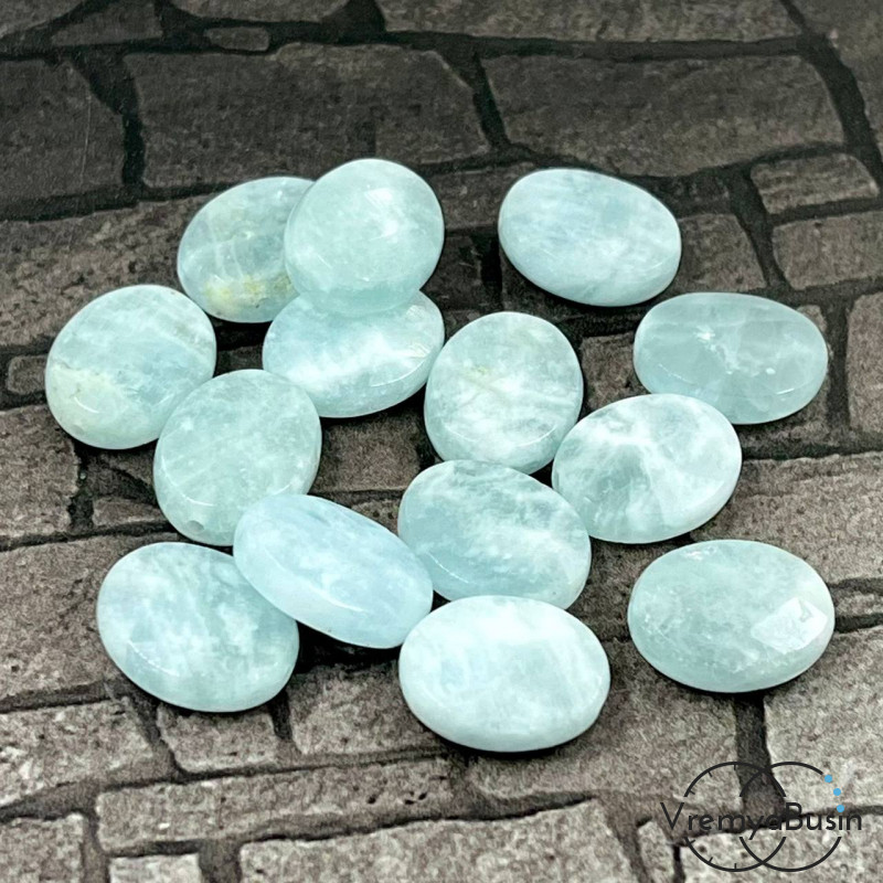 Аквамарин натур., овал плоский граненый 10х14 мм (1 шт.)
