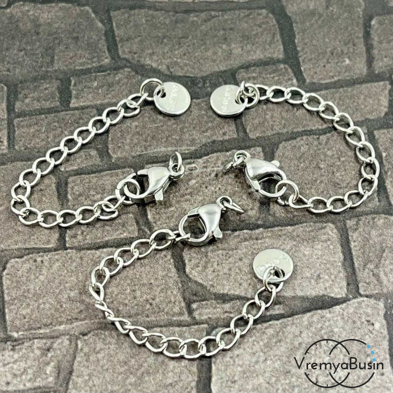 Карабин из нержавеющей стали, 10х5 мм, с цепочкой (1 шт.)