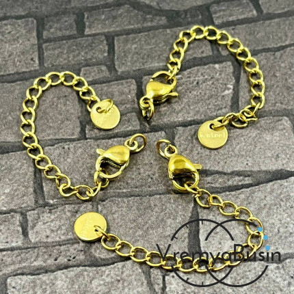 Карабин из нержавеющей стали, 10х5 мм, с цепочкой, цв. золото (1 шт.)