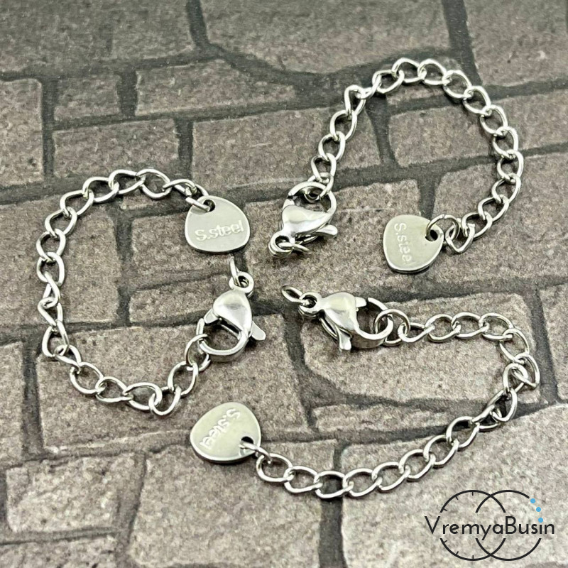 Карабин из нержавеющей стали, 10х5 мм, с цепочкой (1 шт.)