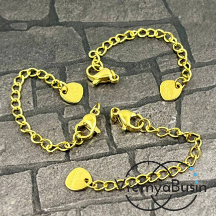 Карабин из нержавеющей стали, 10х5 мм, с цепочкой, цв. золото (1 шт.)