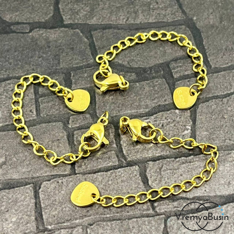 Карабин из нержавеющей стали, 10х5 мм, с цепочкой, цв. золото (1 шт.)