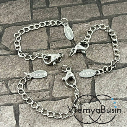 Карабин из нержавеющей стали, 10х5 мм, с цепочкой (1 шт.)