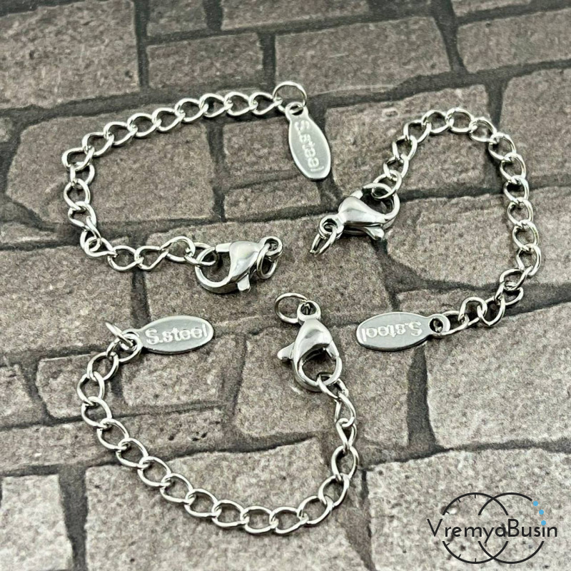 Карабин из нержавеющей стали, 10х5 мм, с цепочкой (1 шт.)