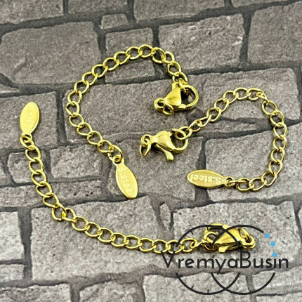 Карабин из нержавеющей стали, 10х5 мм, с цепочкой, цв. золото (1 шт.)