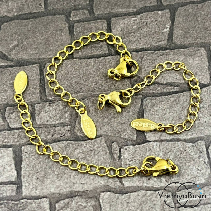 Карабин из нержавеющей стали, 10х5 мм, с цепочкой, цв. золото (1 шт.)