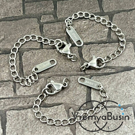 Карабин из нержавеющей стали, 10х5 мм, с цепочкой (1 шт.)