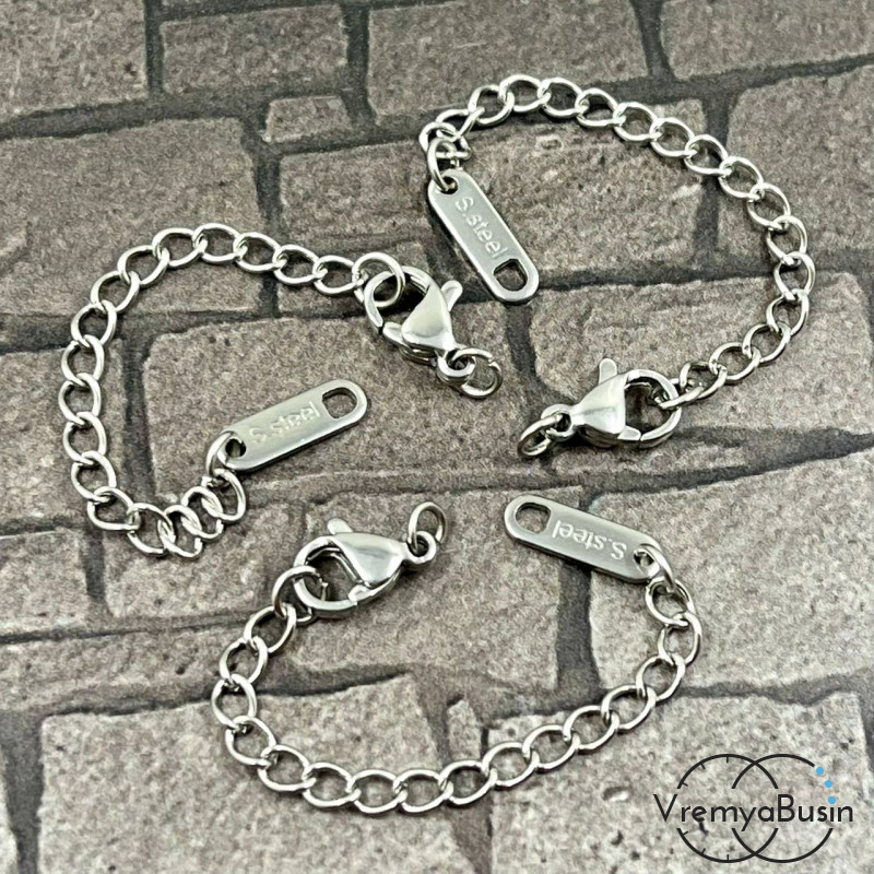 Карабин из нержавеющей стали, 10х5 мм, с цепочкой (1 шт.)