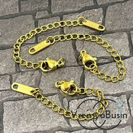 Карабин из нержавеющей стали, 10х5 мм, с цепочкой, цв. золото (1 шт.)