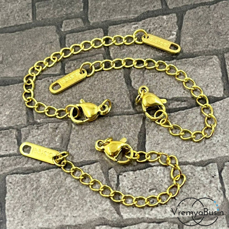 Карабин из нержавеющей стали, 10х5 мм, с цепочкой, цв. золото (1 шт.)