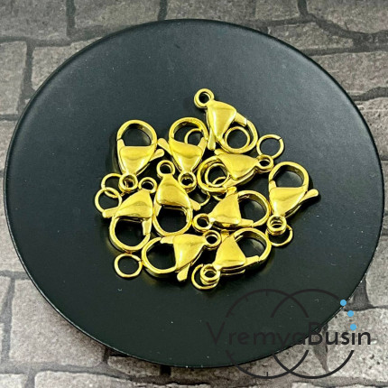 Карабин из нержавеющей стали, 15х8 мм, с колечком, цв. золото (1 шт.)