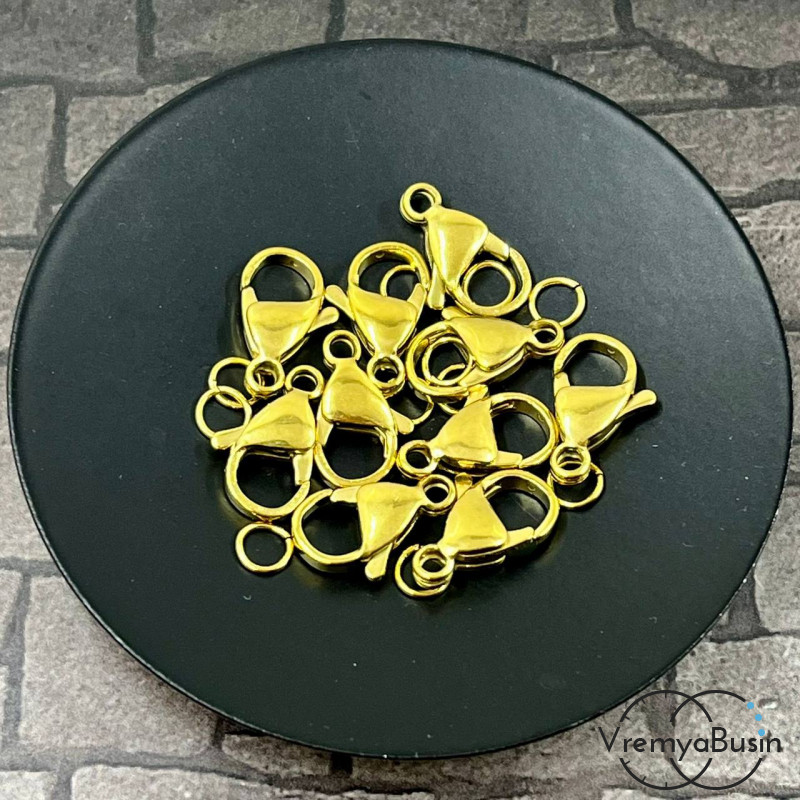 Карабин из нержавеющей стали, 15х8 мм, с колечком, цв. золото (1 шт.)