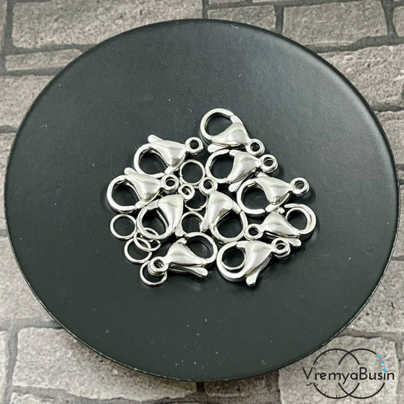 Карабин из нержавеющей стали, 13х7 мм, с колечком (1 шт.)